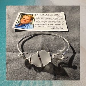 White Pompano Beach Glass Bangle With Latch